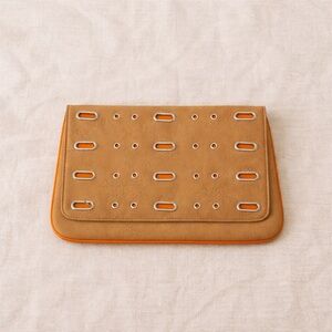 Vintage Tan & Orange Faux Leather Clutch Crossbody Chain Strap - Grommet Detail